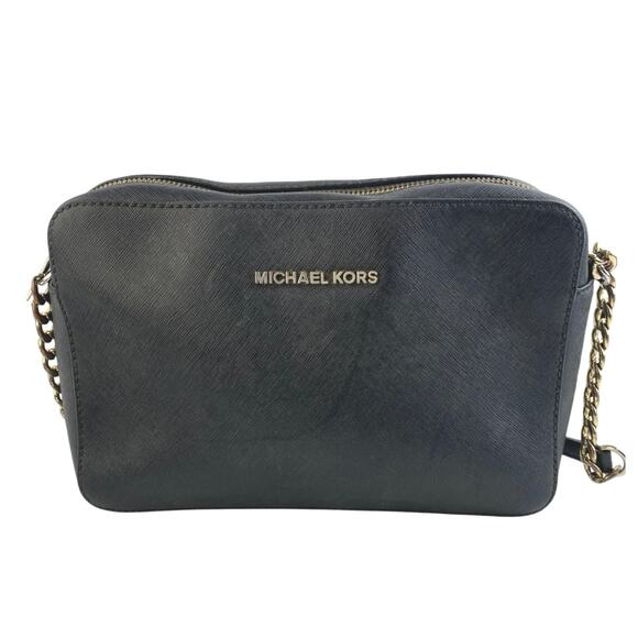 Michael Kors Jet Set Black Zip Leather Logo Chain Zip Crossbody Handbag OS - Picture 2 of 5